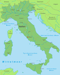 Obraz premium Włochy z miastami zaznaczonymi na zielono (z etykietą) - mapa