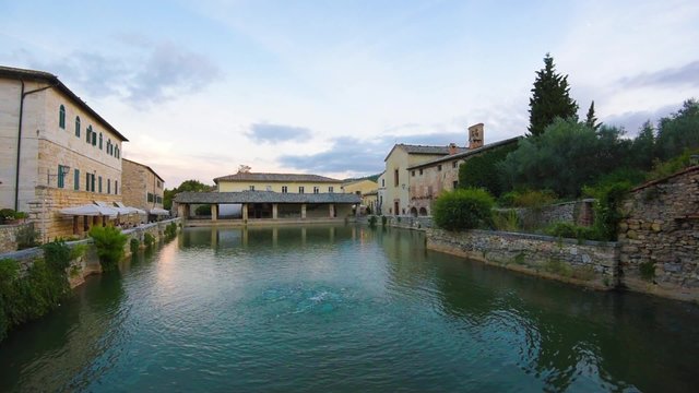 Medieval thermal baths in village Bagno Vignoni, Tuscany, Italy