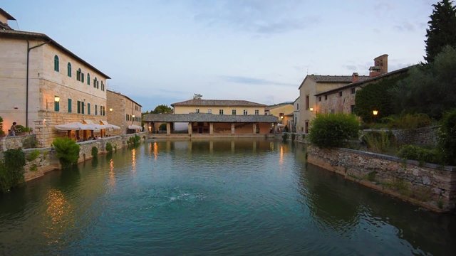 Medieval thermal baths in village Bagno Vignoni, Tuscany, Italy