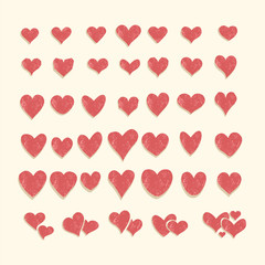 Vector set of red hearts in different shapes and styles.