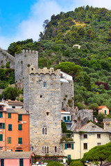 Fototapeta na wymiar Cityscape of Portovenere - Liguria Italy / Detail of the city of Portovenere or Porto Venere (UNESCO world heritage site). Liguria, La Spezia, Italy