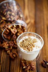 Natural fresh yogurt with nuts