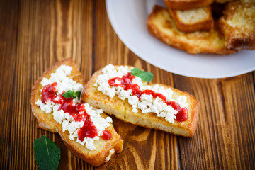  fried in batter toast with cream cheese and jam