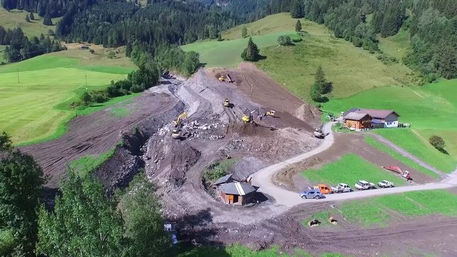 : Mudslide in Rauris, cleaning up after violent storms in Rauris (Pinzgau) Austria alps