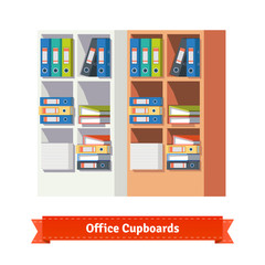 Office cupboards full of ring binders and papers