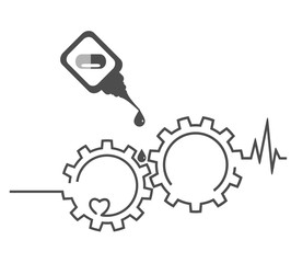 Health concept. Heart, medicament, cardiogram, gear