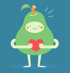 Cute Pear Hugging a Heart