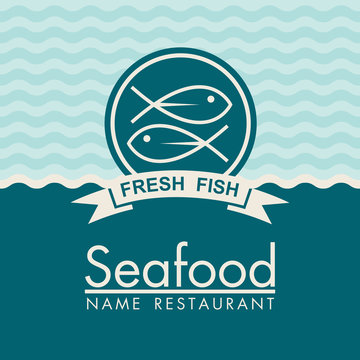 seafood menu design on a blue background
