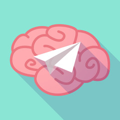 Long shadow brain with a paper plane