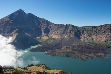 Naklejka premium Rinjani active volcano mountain landscape in Lombok island, Indonesia, Asia