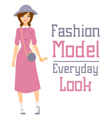 Beautiful vector cartoon fashion girl model constructor  look standing over white background