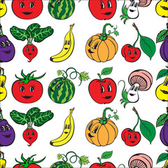 Set of funny cartoon vegetables and fruit