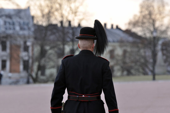 Royal Guard guarding Royal Palace in Oslo - Norway