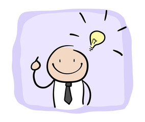 Innovation, a hand drawn vector doodle illustration of a stick figure with an idea for innovation.