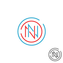 Logo N letter mockup monogram, round border two nn symbol, red and blue intersection thin line