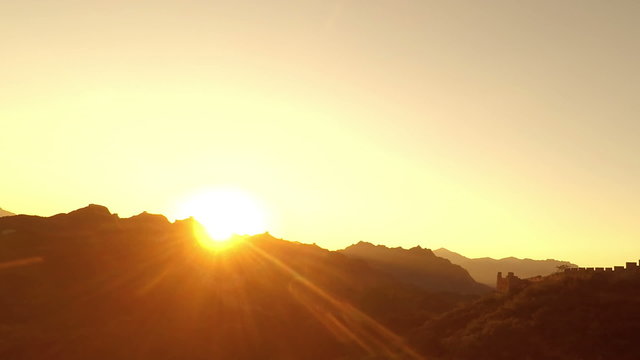 Great Wall of China skyline sunrise. Zoom out. Timelapse. 