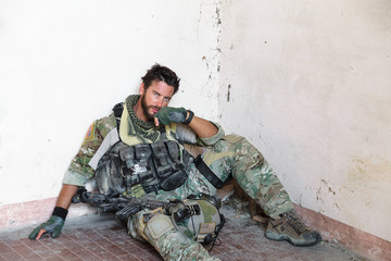Fototapeta premium Tired American Soldier