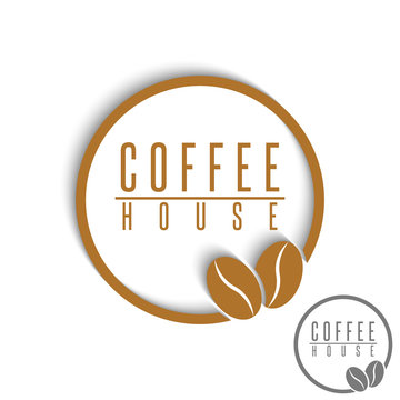 Coffee logo beans brown round cafe menu emblem, mockup design element product banner