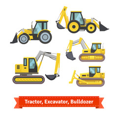 Tractor, excavator, bulldozer set