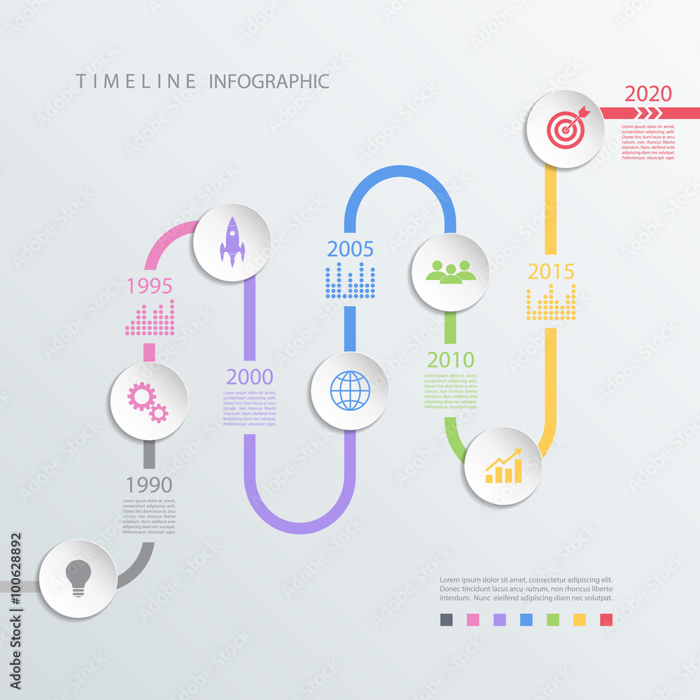 Poster Road timeline infographic design template with color icons. Vector illustration for workflow layout, diagram, number options, web design.