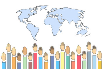 World Map Raised Up Hands International Union