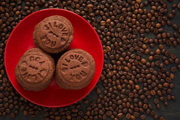 Homemade chocolate cookies on the coffee beans