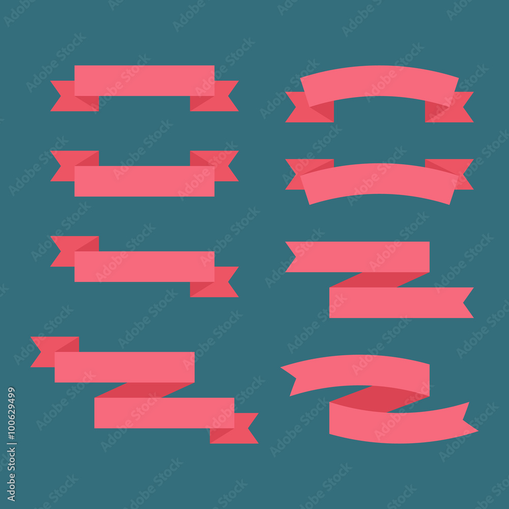 Poster flat vector red ribbon labels set. red ribbons vector collection.