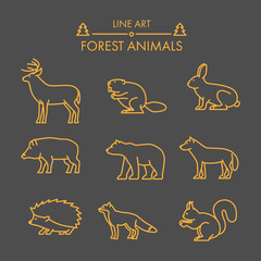Vector line forest animals icon set. © karpenko_ilia