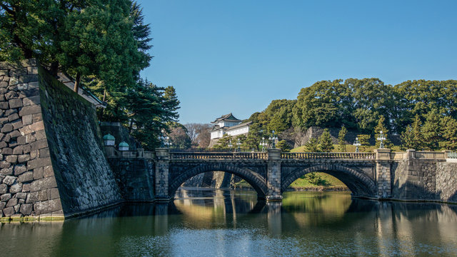 皇居正門石橋と二重橋濠