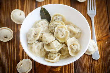 boiled dumplings with meat in a white plate