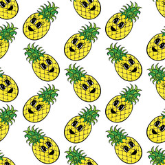 Yellow pineapple seamless pattern