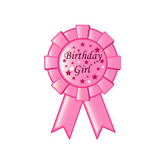 Pink badge birthday girl with ribbons for newborn baby with text