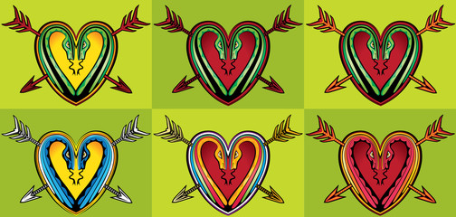 heart shape arrows and snakes