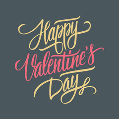 Happy Valentine's day hand lettering. Hand drawn card design. Handmade calligraphy. Vector illustration.