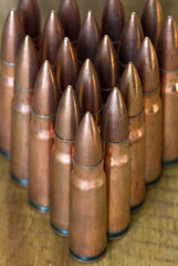 Rifle bullets of 7.62 mm caliber. Kalashnikov machine gun.