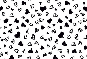 Seamless background pattern with hand drawn textured hearts