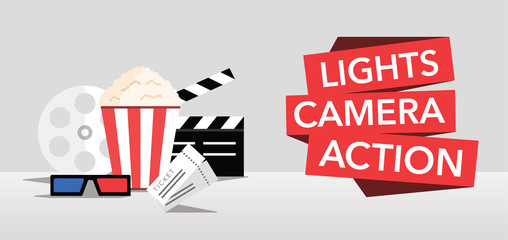 cinema lights camera action flat vector