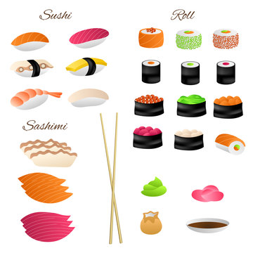 Japanese food sushi roll set illustration vector