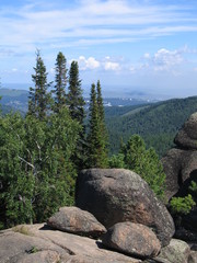 Rocks in the Siberian taiga. The nature reserve Stolby. 2