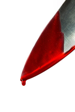 Kitchen Knife Dripping Blood On White