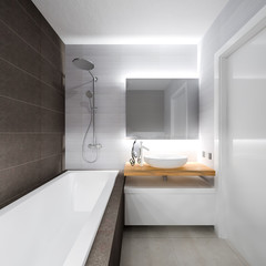 3d rendering gray bathrooms with backlight
