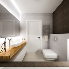 Naklejka na ściany i meble 3d rendering gray bathrooms with backlight