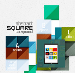 Geometric square shapes and infographic option elements with tablet
