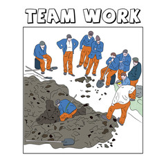 Illustration of workers showing team work