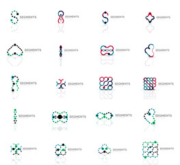 Set of linear abstract logos. Swirl, circle, infinity loop and other concepts. Logotype brand templates