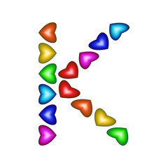 Letter K made of multicolored hearts