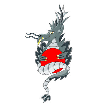 gray dragon with red circle