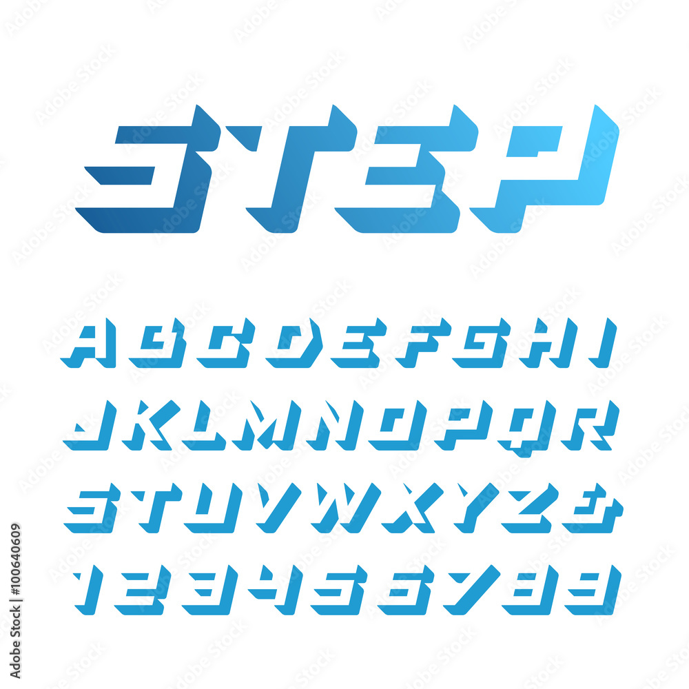 Poster isometric font. vector alphabet with 3d effect letters and numbe