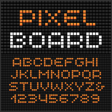 Pixel font. Vector alphabet with dots effect letters and numbers