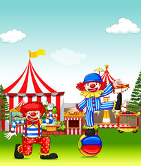 Two jesters performing in the amusement park